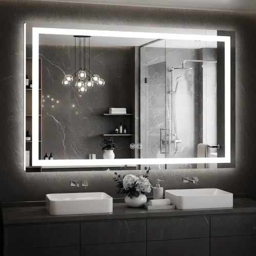 Miniatura 13 de Espejo de tocador LED de 24 x 36 para baño, espejo LED frontal y retroiluminado para baño con 3 luces de color, espejo de tocador de pared