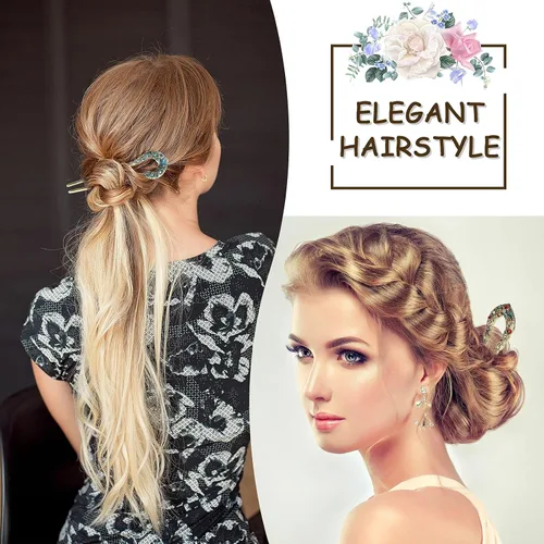 Miniatura 6 de Waydress 5 horquillas de pelo vintage para moños, pinzas de metal para moños, palillos de cristal con diamantes de imitación de doble punta, pasador