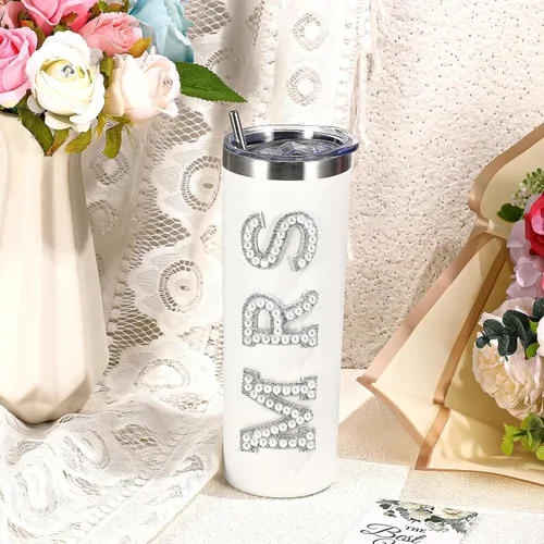 Miniatura 3 de Zhehao Vasos para novia, de 20 onzas, regalo para novia, vasos de acero inoxidable con tapa, pajita, regalo para novia, botella de agua