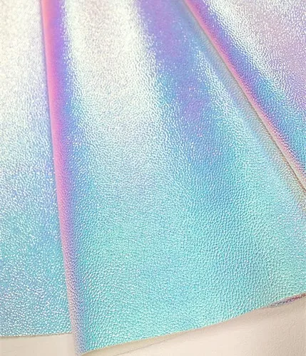Fabric Empire Tapicería de vinilo en relieve holograma de piel brillante holograma material de tela holográfica azul claro 54 pulgadas de ancho