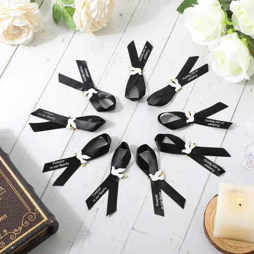 Miniatura 4 de Geosar 100 piezas de lazos de cinta de paloma para funeral conmemorativo, pines de lazos conmemorativos para servicio funerario, lazos