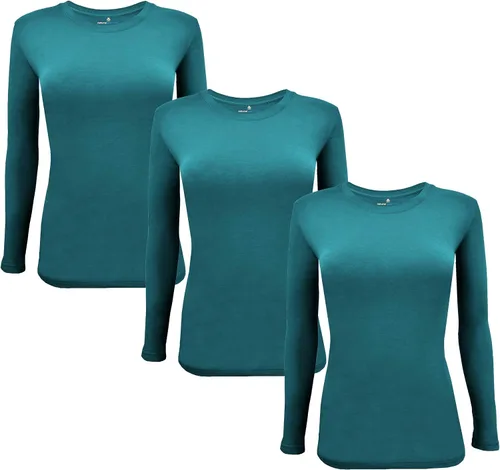 Miniatura 93 de Natural Uniforms Camiseta Under Scrub para mujer, cuello redondo, manga larga, paquete de 3, paquete múltiple de 3