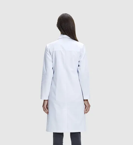 Miniatura 2 de Abrigo de laboratorio para mujer, múltiples bolsillos, ajuste clásico, blanco, 37 pulgadas de largo