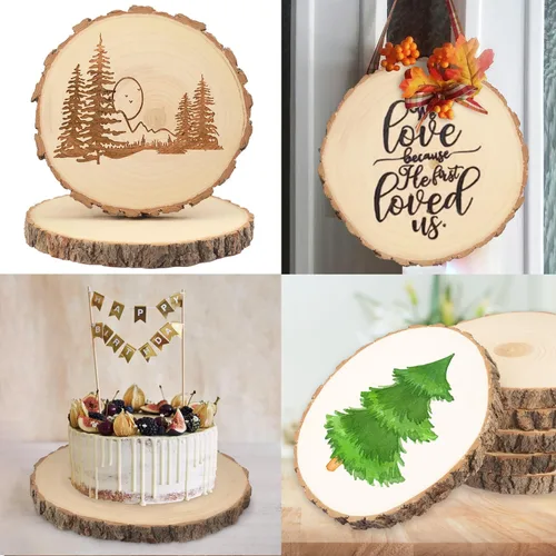 Miniatura 7 de 6 piezas de rebanadas de madera natural de 10 a 12 pulgadas, círculos de madera de Paulownia sin terminar con cortezas para posavasos, manualidades