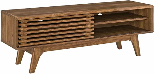 Miniatura 11 de Mueble para televisor de 48 pulgadas Modway Render, de estilo moderno de mediados de siglo con perfil bajo, color roble