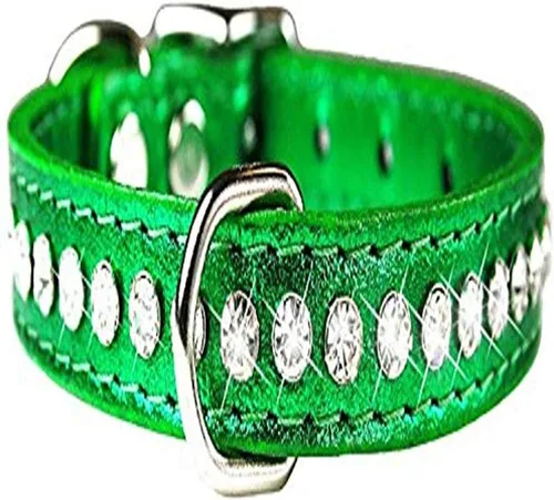 Miniatura 82 de Collar de perro de cuero y cristales de OmniPet Signature, cuero de grano de violeta africana de avestruz, se ajusta a un tamaño de cuello de 6"-8