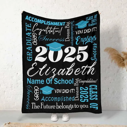 Miniatura 2 de MyPupSocks Manta personalizada de graduación 2025, clase de con nombre de la universidad, regalos personalizados, manta con texto para sobrina