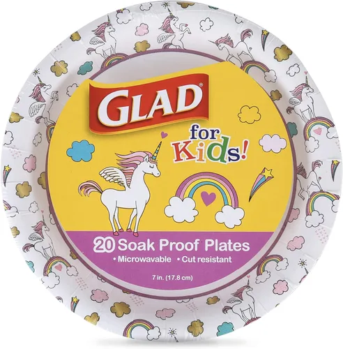 Miniatura 8 de Glad para Niños Platos de Papel Desechables Redondos con Temática de Unicornio - Resistentes, A Prueba de Absorción, Platos Aptos para Microondas
