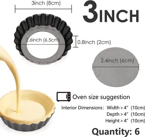 Miniatura 2 de 6 moldes para tarta de huevo, mini sartenes de 3 pulgadas con parte inferior extraíble, molde para magdalenas para magdalenas, molde de hojalata
