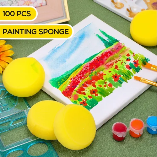 Miniatura 3 de Zhehao 100 esponjas redondas de pintura de 3 pulgadas, color amarillo, sintéticas, para pintar, manualidades, cerámica, cerámica, acuarela, uso