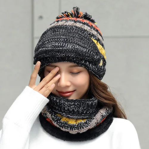 Miniatura 2 de Conjunto de 3 piezas para mujer, gorro de esquí, nieve, cuello, bufanda, máscara facial, pasamontañas, gorro de forro polar de punto de invierno