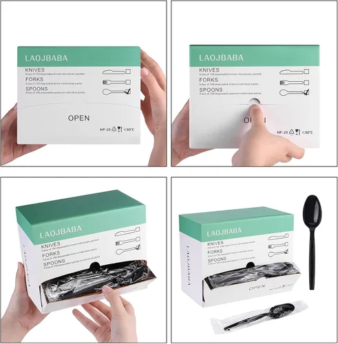 Miniatura 3 de Cucharas de plástico desechables empaquetadas individualmente, color negro, 7 pulgadas, para llevar comercial, masa súper dura, pesada envuelta