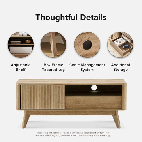Miniatura 5 de mopio Brooklyn Soporte de TV Moderno de Mediados de Siglo, para TVs de hasta 50" / 59" Panel de Forma de Onda, Perfil Curvo Elegante con Estante