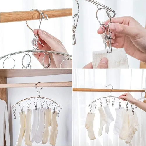 Miniatura 3 de Paquete de 4 perchas de acero inoxidable con 10 clips