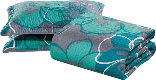 Miniatura 4 de Juego de edredón Home Collection con estampado de flores, tamaño grande Blanco Teel Verde Taupe