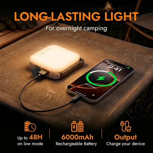 Miniatura 5 de WARSUN Linterna solar recargable, linterna LED de campamento de 1000 lúmenes, luz esencial de campamento, linterna de emergencia portátil de larga