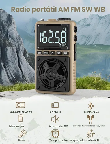 Miniatura 2 de Radio de onda corta Bluetooth AM FM con alerta meteorológica NOAA, radio de bolsillo portátil recargable de 1250 mAh con la mejor recepción, altavoz