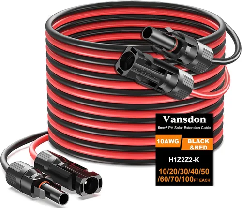 Vansdon Cable de extensión de panel solar de 2 x 50 pies, cable solar de 10 AWG con conectores impermeables hembra y macho para RV, sistemas