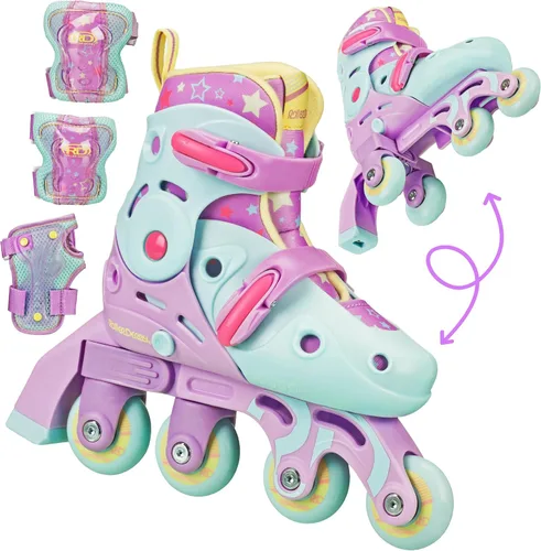 Patines Roller Derby Switch para Principiantes, Patines Ajustables 2 en 1 Convertibles de Modo de Aprendizaje a Patines en Línea para Pequeños,