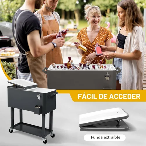 Miniatura 6 de Outvita Hielera Rodante de 80 Cuartos, Enfriador Portátil de Bebidas para Bar con Bandeja Colectora, Bandeja de Almacenamiento Inferior y Gris-oscuro