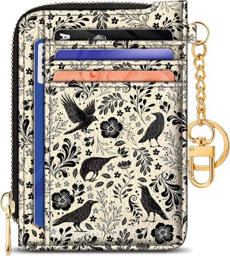 Miniatura 15 de GIANCOMICS Cartera delgada con tarjetero para mujer, funda pequeña con bloqueo Rfid, llavero de bolsillo delgado con cremallera curvada, tarjetero