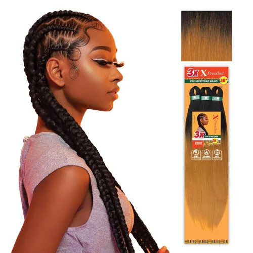 Miniatura 27 de Sensationnel X-Pression - Trenzas prestiradas, 3 unidades, 58 pulgadas, paquete de 1 unidad, 1B