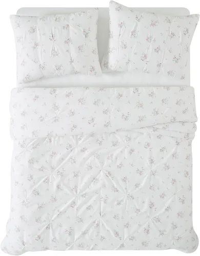 Miniatura 4 de The Farmhouse by Rachel Ashwell - Juego de edredón de 2 piezas individual/individual XL - Colección de ropa de cama Signature Rosebury, blanco/rosa