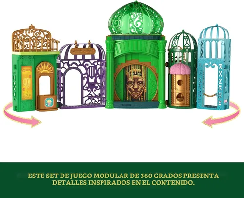 Miniatura 5 de Mattel Universal Pictures' Wicked Emerald City Playset con muñecas pequeñas Glinda y Elphaba, 5 espacios de juego y 15 accesorios, inspirado
