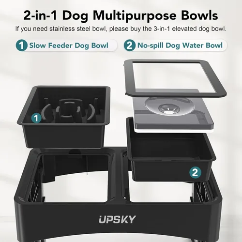 Miniatura 3 de UPSKY Cuencos Elevados para Perros 2-en-1 con Comedero Lento, Soporte con 4 Alturas Ajustables, Cuencos de Agua para Perros sin Derrame, Cuencos No