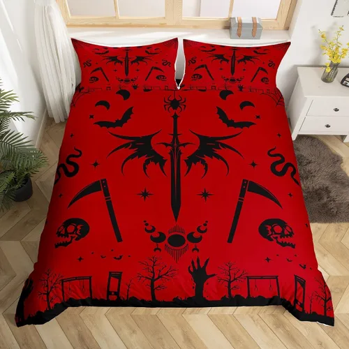 Miniatura 10 de Lindo juego de funda de edredón de fantasma, tamaño individual para niños y niñas, juego de ropa de cama de calabaza y calavera de azúcar, funda