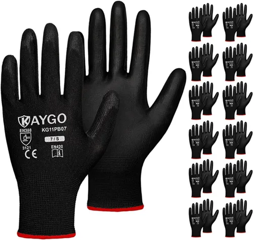 Miniatura 56 de KAYGO KG11PB - Guantes de seguridad con revestimiento delgado de poliuretano, tejido sin costuras, agarre suave en palma y dedos, para trabajo Verde