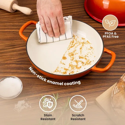 Miniatura 4 de Olla de horno holandés de hierro fundido esmaltado – Olla de horno holandés para hornear pan de masa madre – Olla de pan de hierro fundido – Naranja