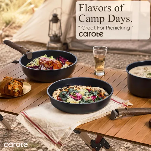 Miniatura 8 de CAROTE 19 piezas ollas y sartenes antiadherentes, juegos de utensilios de cocina con mango desmontable, ollas y sartenes de cocina de inducción