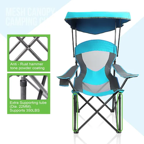 Miniatura 5 de ALPHA CAMP Silla de Salón con Toldo de Servicio Pesado Sombrilla Silla de Viaje para Senderismo con Portavasos Azul Esmalte