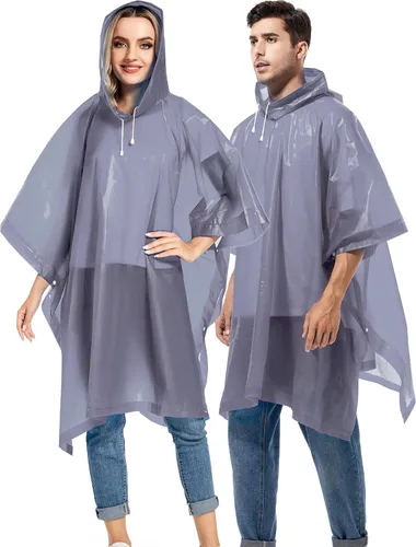 Miniatura 60 de Paquete de 2 ponchos de lluvia para adultos, reutilizables, impermeables, de supervivencia, emergencia, resistente, con capucha con cordón