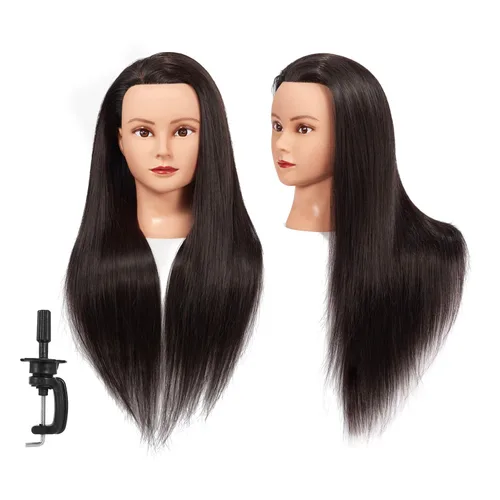 Miniatura 11 de Cabeza de maniquí 26-28" Cabeza de maniqui de fibra sintética Yaki para peluquería, modelo de entrenamiento de cosmetología, cabeza de muñeca