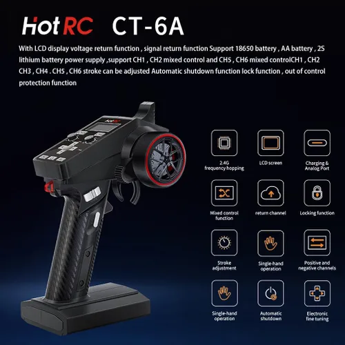 Miniatura 3 de HOTRC CT-6A Transmisor y receptor RC de 6 canales 2.4ghz control manual RC tanque barco tanque control remoto (CT-6A)