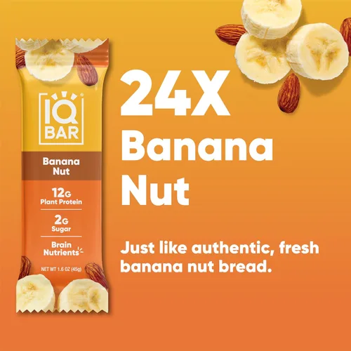 Miniatura 4 de IQBAR - Barras de proteínas para el cerebro y el cuerpo a base de plantas - Banana y nuez - 24 unidades - Keto, veganas, bajas en carbohidratos