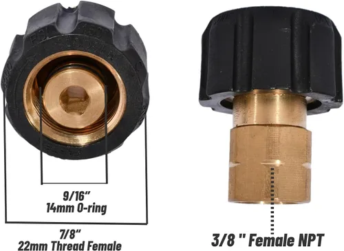 Miniatura 3 de Adaptador de lavadora a presión 3/8 '' FNPT x M22-0.551 in Rosca Hembra Acoplador de Arandela Eléctrica Acoplador de Repuesto Herramientas Acoplador