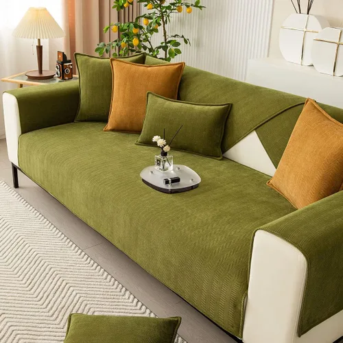 Miniatura 4 de vctops Funda de sofá con diseño de rayas cheurón estilo granja, protector de muebles de color sólido, funda de sofá suave antideslizante para Verde