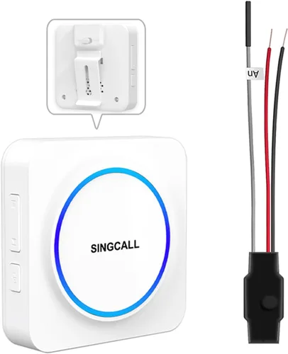 SINGCALL Extensor de timbre inalámbrico para convertir con cable a inalámbrico para timbre con cable existente, receptor LED portátil, 32 campanas y