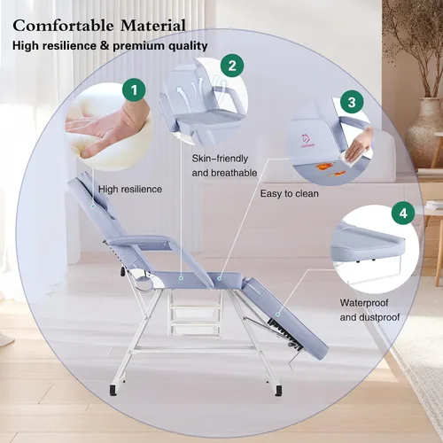 Miniatura 6 de Silla facial de masaje de 73 pulgadas, cama de masaje multiusos de 3 secciones, mesa de tatuaje profesional, equipo de spa para spa facial,