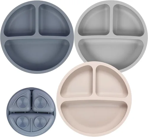 Miniatura 8 de Eascrozn Platos para niños pequeños, 3 unidades, placas de succión divididas para bebé, 100% silicona de grado alimenticio, antideslizantes