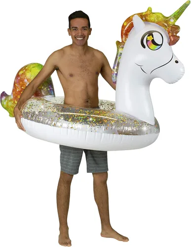 Miniatura 8 de PoolCandy Paquete inflable de fiesta de animales con purpurina – Combo de un hermoso animal con purpurina más un flotador de bebida animal