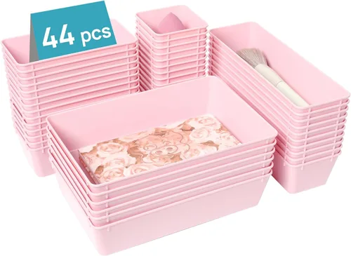 Miniatura 9 de Vtopmart - Juego de 44 organizadores de cajones de plástico transparente, 4 tamaños versátiles, charolas organizadoras para baño y tocador