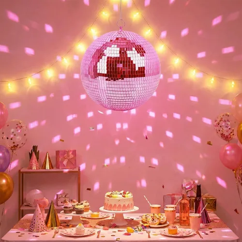 Miniatura 7 de Bola de espejo para discoteca, DJ, club, fiesta, boda, decoración del hogar, Muscab, bola de discoteca de 12 pulgadas con anillo colgante, rosa