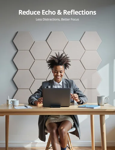 Miniatura 7 de Paneles de pared acústicos hexagonales autoadhesivos, paquete de 12 azulejos absorbentes de sonido para paredes y puertas, panel interior decorativo