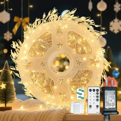 Luces de hadas enchufables de 500 LED, cadena pequeña de luces cálidas con control remoto, temporizador, 12.8 metros, impermeables, luces