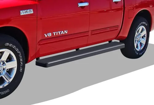 Miniatura 12 de APS Estribos de rueda a rueda con recubrimiento en polvo negro de 5 pulgadas, escalones laterales compatibles con Nissan Titan 2004-2025 Crew Cab