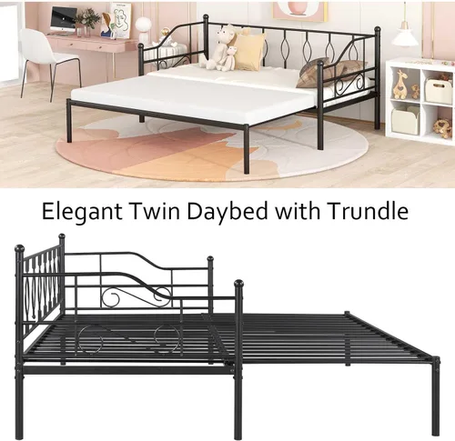Miniatura 3 de Sofá cama individual con nido, marco de cámara de plataforma de metal moderno, sofá cama resistente para sala de estar, soporte de listones